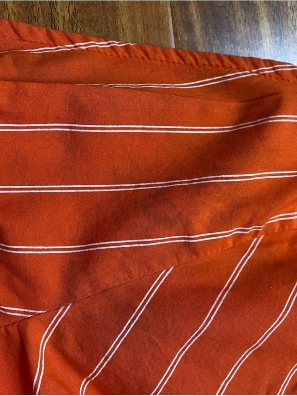 Free People Womens Orange White Stripe Puff Sleeve Smock Blouse Size Medium Boho